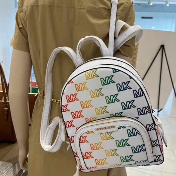 Michael Kors Backpack Jaycee Medium Jet Set MK Signature Rainbow Optic White NWT - Picture 10 of 12